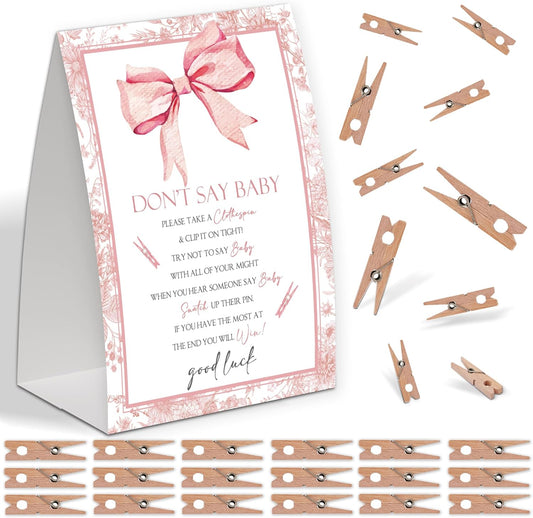Pink Bow Shower Decorations,Don't Say Baby Baby Shower Game,Gender Neutral Baby Shower Decorations,Small Clothespin Game,Baby Shower Ideas,Baby Shower Games 50 Guest,Fall Party Games