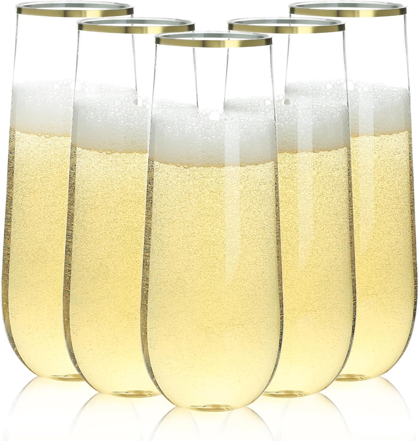48 Pack 9 oz Stemless Plastic Champagne Flutes, Clear Disposable Champagne Glasses Gold Rim, Shatterproof and BPA-Free Drinkware for Party & Graduation & Wedding