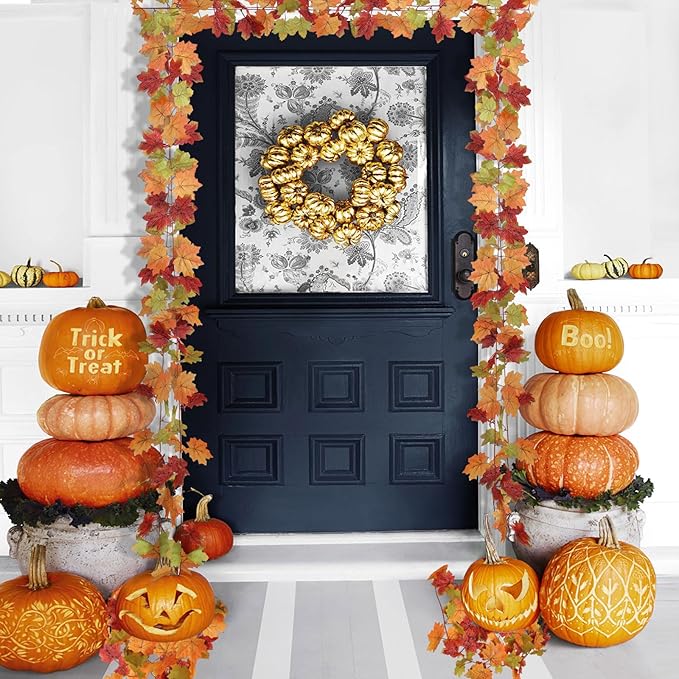 Mizii 2 Strands Artificial Maples Vines Garland 79" Fake Vine Silk Maple Leaves Faux Hanging Fall Garland for Fall Decor Thanksgiving Porch Mantle Fireplace Farmhouse Harvest Decorations (Maple)