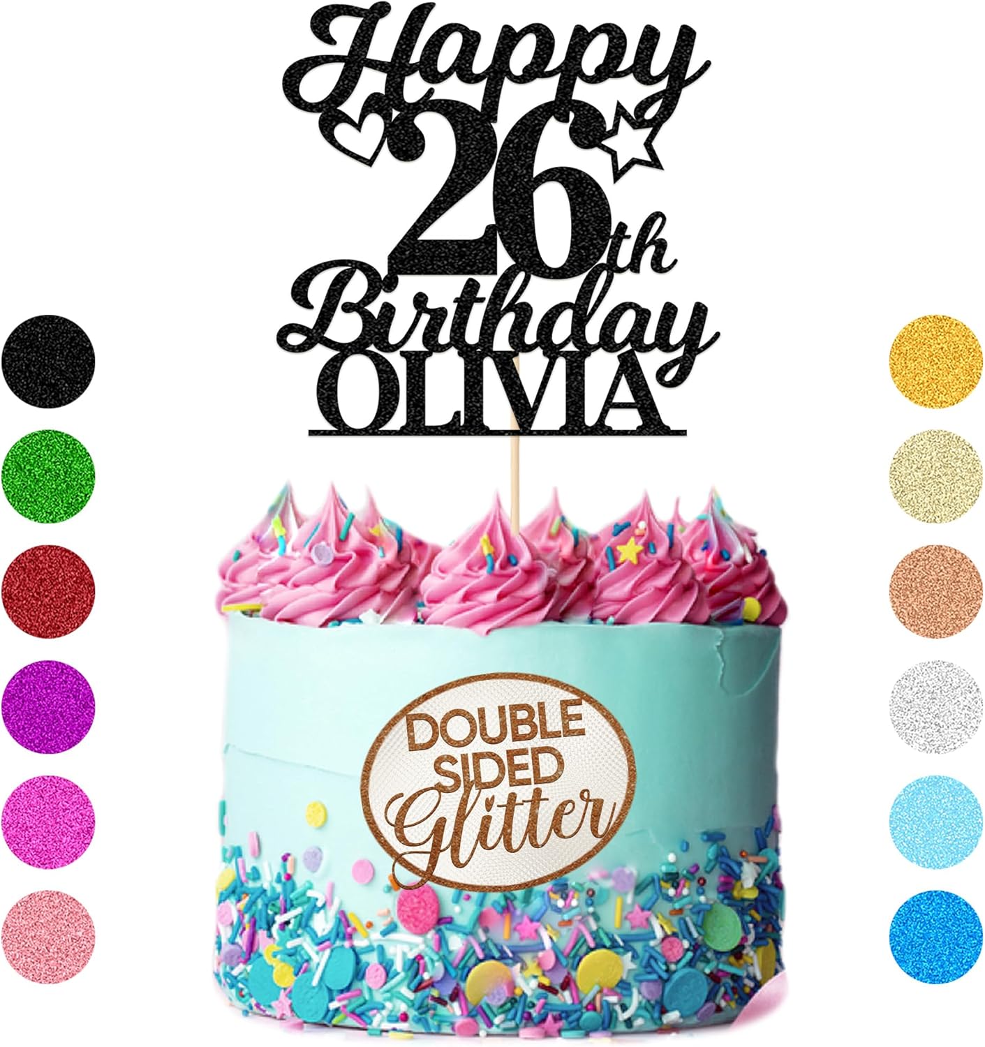 Personalized Happy Birthday Cake Toppers Birthday Cake Topper Gifts for Women Men Custom Glitter Cake Toppers with Any Name & Age for 18th 21st 30th 40th 50th 60th Cake Decorations (Black)