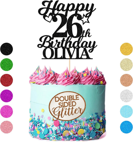 Personalized Happy Birthday Cake Toppers Birthday Cake Topper Gifts for Women Men Custom Glitter Cake Toppers with Any Name & Age for 18th 21st 30th 40th 50th 60th Cake Decorations (Black)