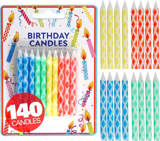 140-Count Birthday Candles Multicolored Diamond, Birthday Candles for Cake, Cupcake Candles, Party Celebration