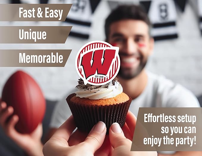 Wisconsin Party Supplies for UW Football, Birthday Gift, Graduation Party Banner and Cake Toppers (42 Pieces) (Wisconsin Badgers)
