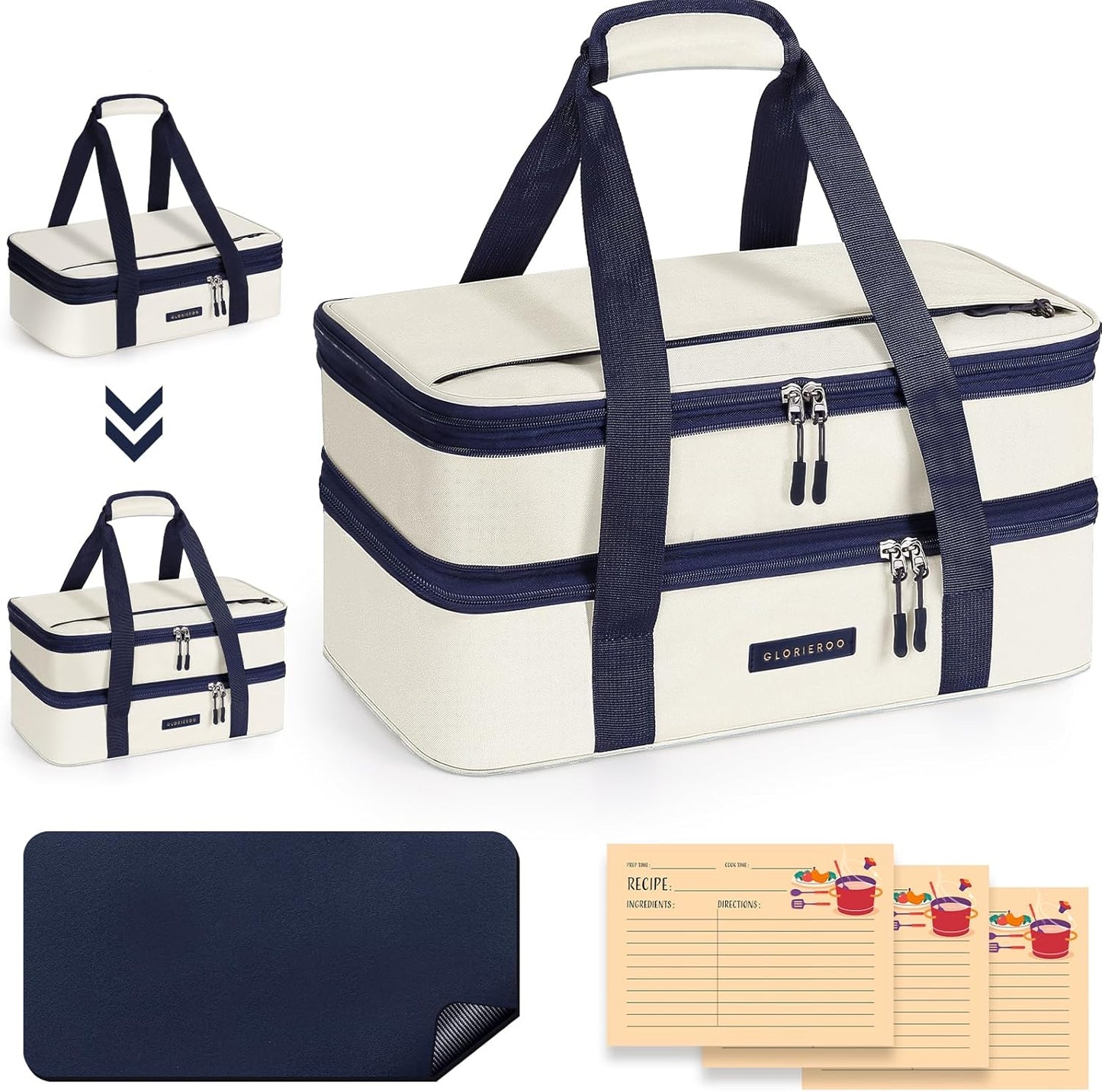 Insulated Casserole Carrier for Hot or Cold Food 9x13 - Double Deck Food Container Bag Warmer with Heat-Resistant Mat for Potluck Parties Picnic Cookouts Fits 9" x 13" Casserole or Baking Dish