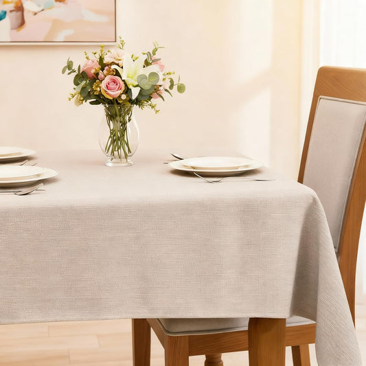 SEASHORE TREE Rectangle Tablecloth Linen Textured Table Cloths 57 x 118 Inch Waterproof Spill-Proof Wipeable Wrinkle Free Dining Table Cover for Buffet Party Wedding Outdoor and Indoor Use, Beige