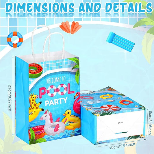 Outus 24 Pieces Summer Pool Party Favors Bags Beach Gift Goodie Paper Bags with Handles Beach Swimming Pool Candy Treat Pouch for Summer Hawaiian Luau Birthday Holiday Party Supplies
