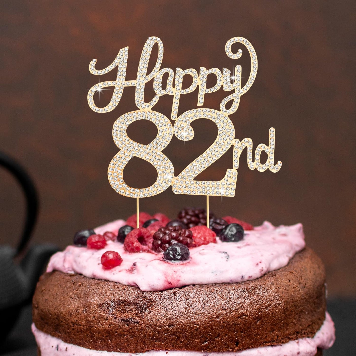 Happy 82nd Birthday Decorations,82nd Birthday Gold Rhinestone Cake Topper - Cheers to 82 Years Old Bday Party Metal Sparkly Cake Centerpieces Sign.