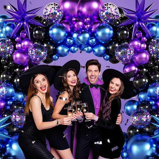 Black Purple Blue Balloon Garland Arch Kit, 140Pcs Metallic Blue Purple Teal Balloons Confetti Balloons with Stars for Fun Play Party Decorations Baby Shower Engagement Birthday Party Decorations