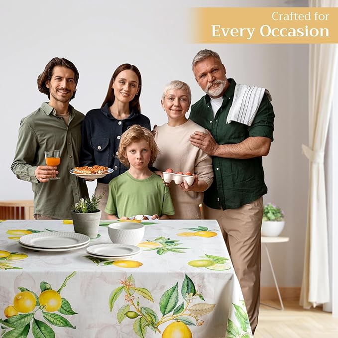 Maison d' Hermine Table Cloth Rectangle Table 100% Cotton 60 x 120 Inches Tablecloth Reusable Decorative for Dining Room Farmhouse Home Valentines Day Decorations Spring Summer - Limoncello