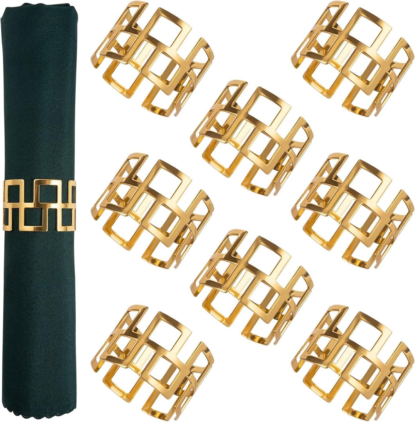 Napkin Rings- Gold Napkin Holder, Round Metal Napkin Buckle for Holiday Party Dinner Wedding Dining Table Decoration (Set of 8)