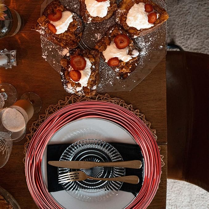 13 Inch Round Charger Plates, Set of 6, Dinner Chargers Bulk Wedding (Red)