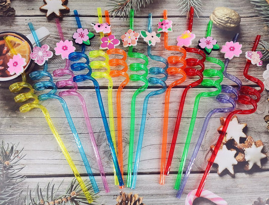 24 Bulk Flowers Reusable Plastic Straws, Drink Straws Birthday Summer Activity.Hoilday Student Show Party Supply Favors