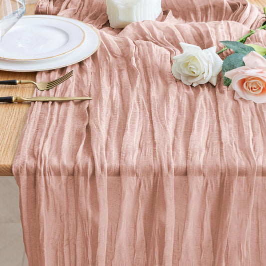 Wokceer Cheesecloth Table Runner Dusty Pink 10FT Boho Gauze Wedding Cheese Cloth Table Runner for Party 120 Inches Long Easter Rustic Sheer Table Runners for Baby Bridal Shower Decor