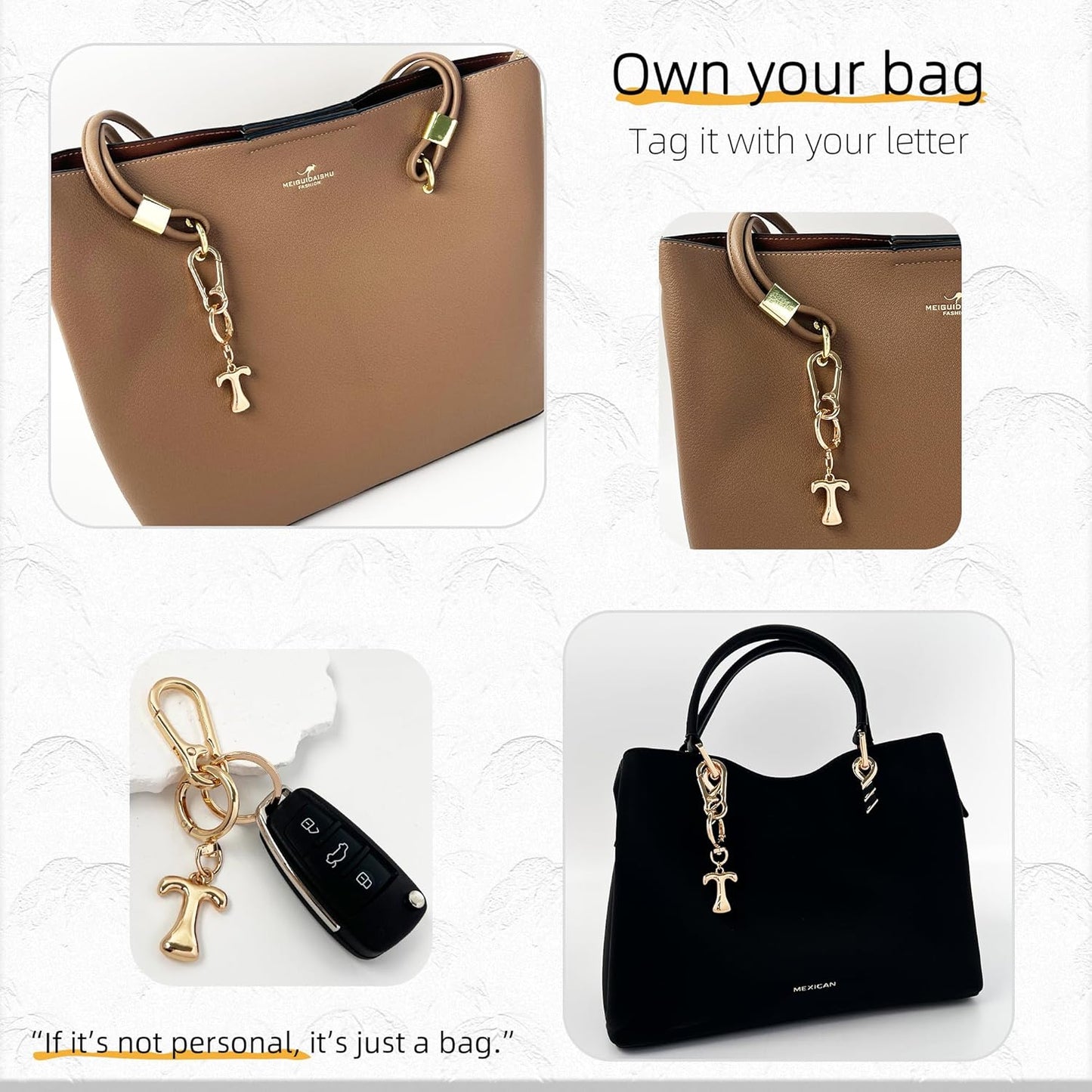Gold Bubble Heart Initial Bag Charms for Handbags – Cute Initial Letter Keychain for Women, Purse Charms, Gold Gift