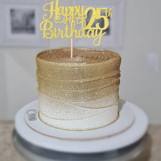 1 PCS Happy 25th Birthday Cake Topper Gold Glitter Cheers to 25 Years Birthday Cake Pick 25 Fabulous Cake Decoration for Happy 25th Birthday Theme Party Decorations Supplies