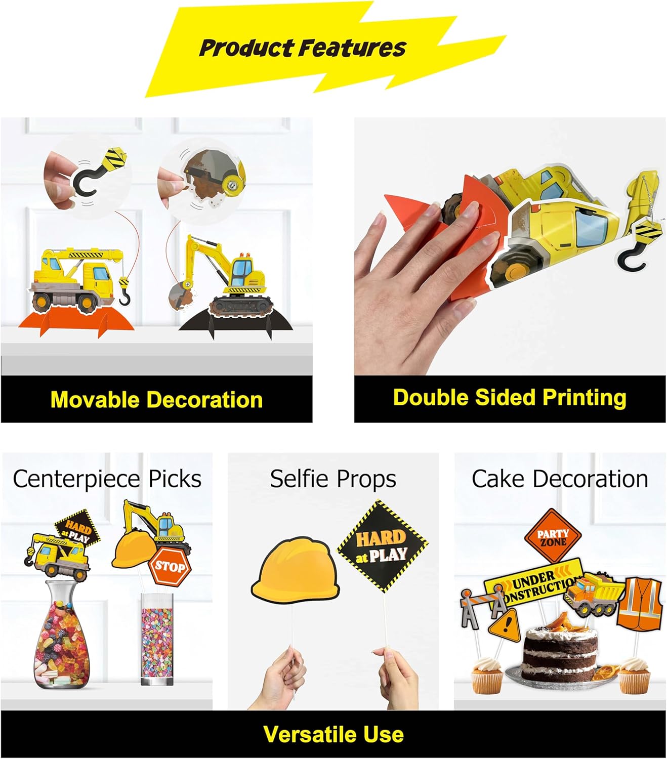 29-Piece Construction Party Decoration Kit – Banners, Scene Setters, Centerpieces and Photo Props with Trucks, Cones and Signs for Birthday Parties, Team Gatherings and Celebrations