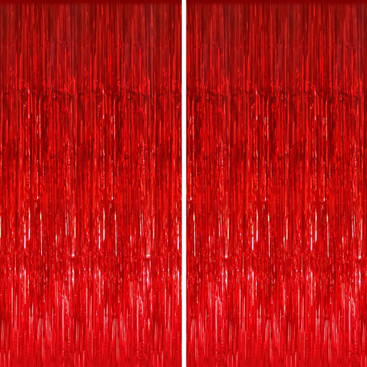 GOER 3.2 ft x 8.2 ft Metallic Tinsel Foil Fringe Curtains,Party Streamer Backdrop for Birthday,Graduation Decorations and New Year Eve (2 Packs,Red)