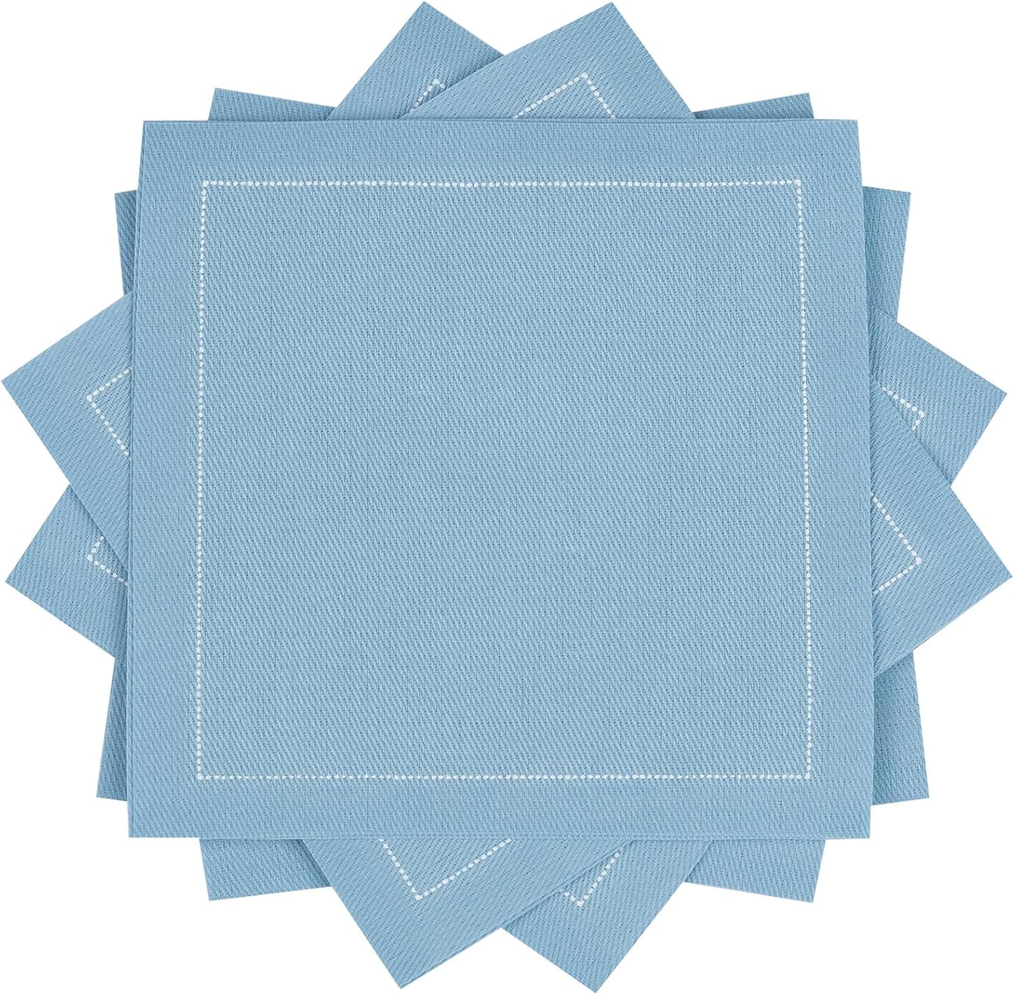 Five Star Napkins Luxury Cotton Cloth Cocktail Napkins - Bar Napkins, Party Napkins, Beverage Napkins, Events, Holiday, Wedding, Birthday, Parties - 4.5" x 4.5" - Disposable (50 x) Sky Blue