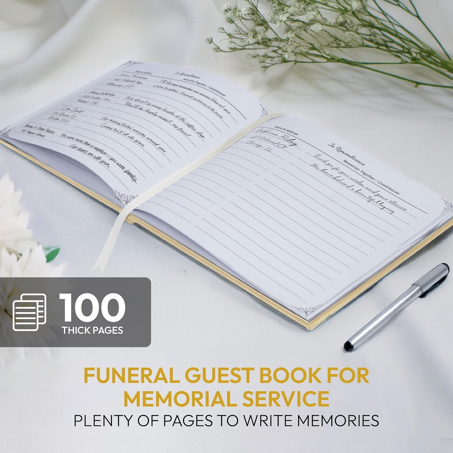 Celebration of Life Guest Book – Funeral Guest Book for Memorial Service | in Loving Memory Sign in Registry | Timeless Hardcover for Condolences and Reception, Beige