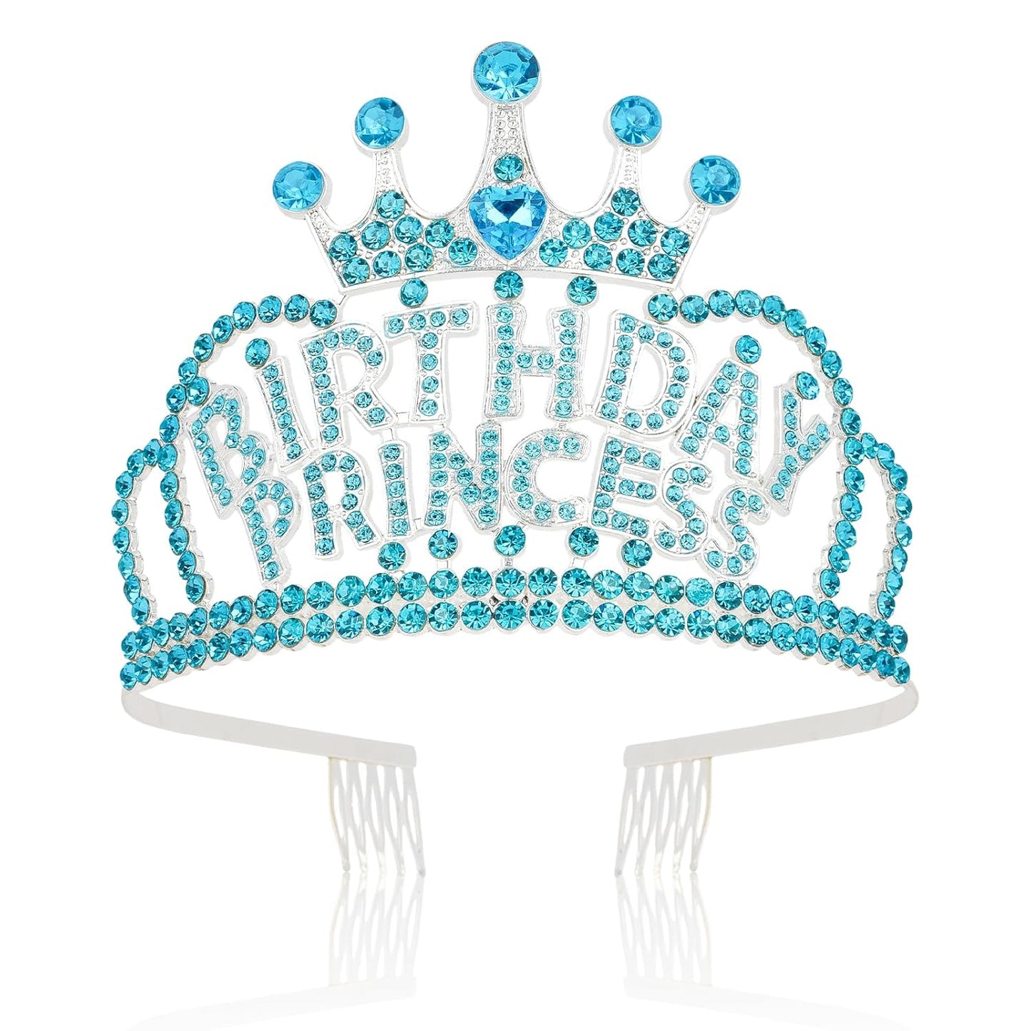 Wecoe Birthday Crown Blue Princess Rhinestone Tiara with Combs Happy Birthday Party Favors Pink Decorations 16th 18th 21st 25th Gifts for Her