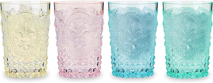 Twine Embossed Acrylic Colorful Drinking Glasses, Durable Shatterproof Tumblers for Cocktails, Wine, Juice, Water, Perfect for Outdoor Parties, BBQs, Poolside & Patio, 10.5 oz, Set of 4, Assorted
