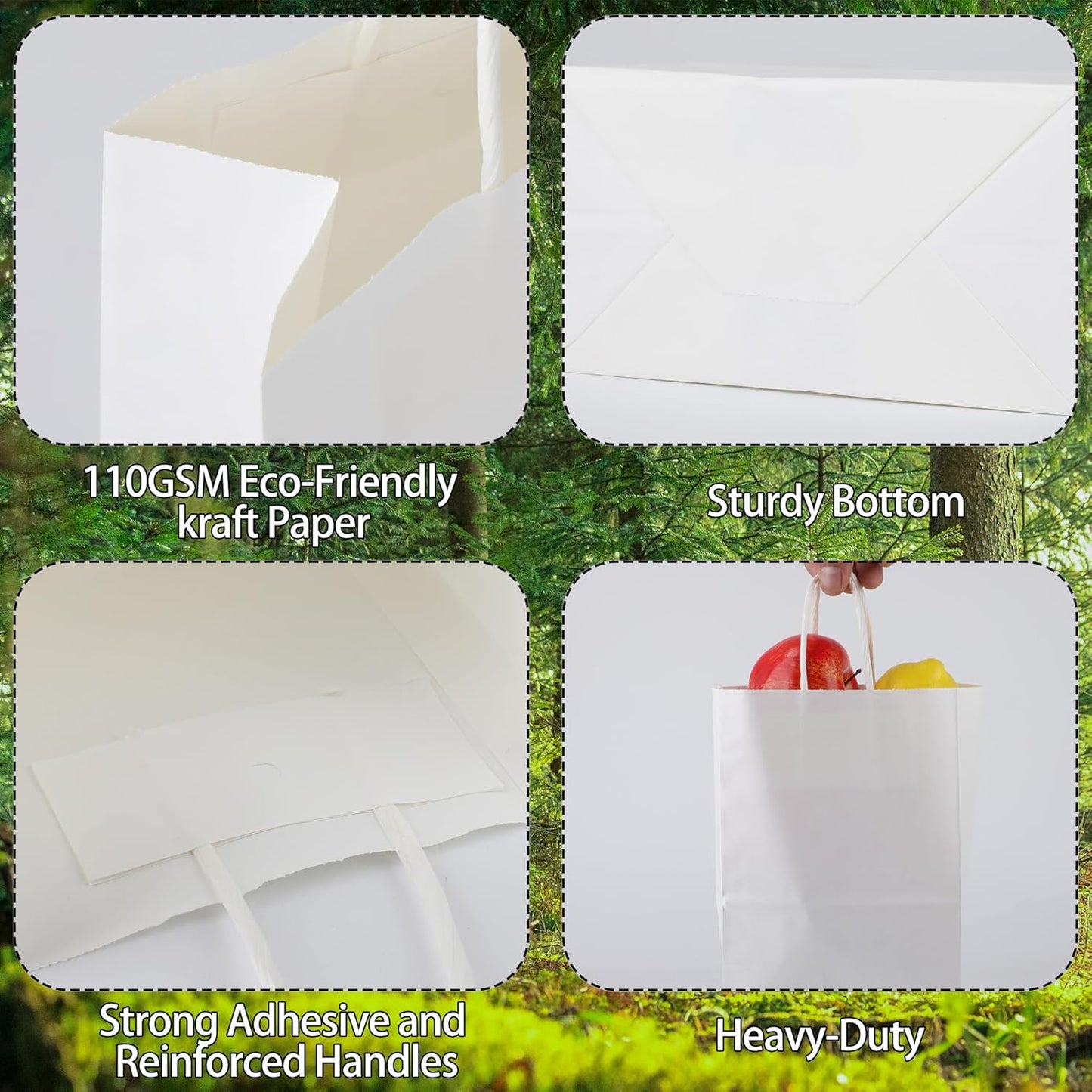 OEMVALATY 25Pcs 5.9x3.2x8.3 Inch Small White Paper Bags with Handles Bulk, Gift Wrap Bags Kraft Paper Gift Bags for Birthday Party Favors Grocery Retail Business Shopping Merchandise Goody Craft Bags
