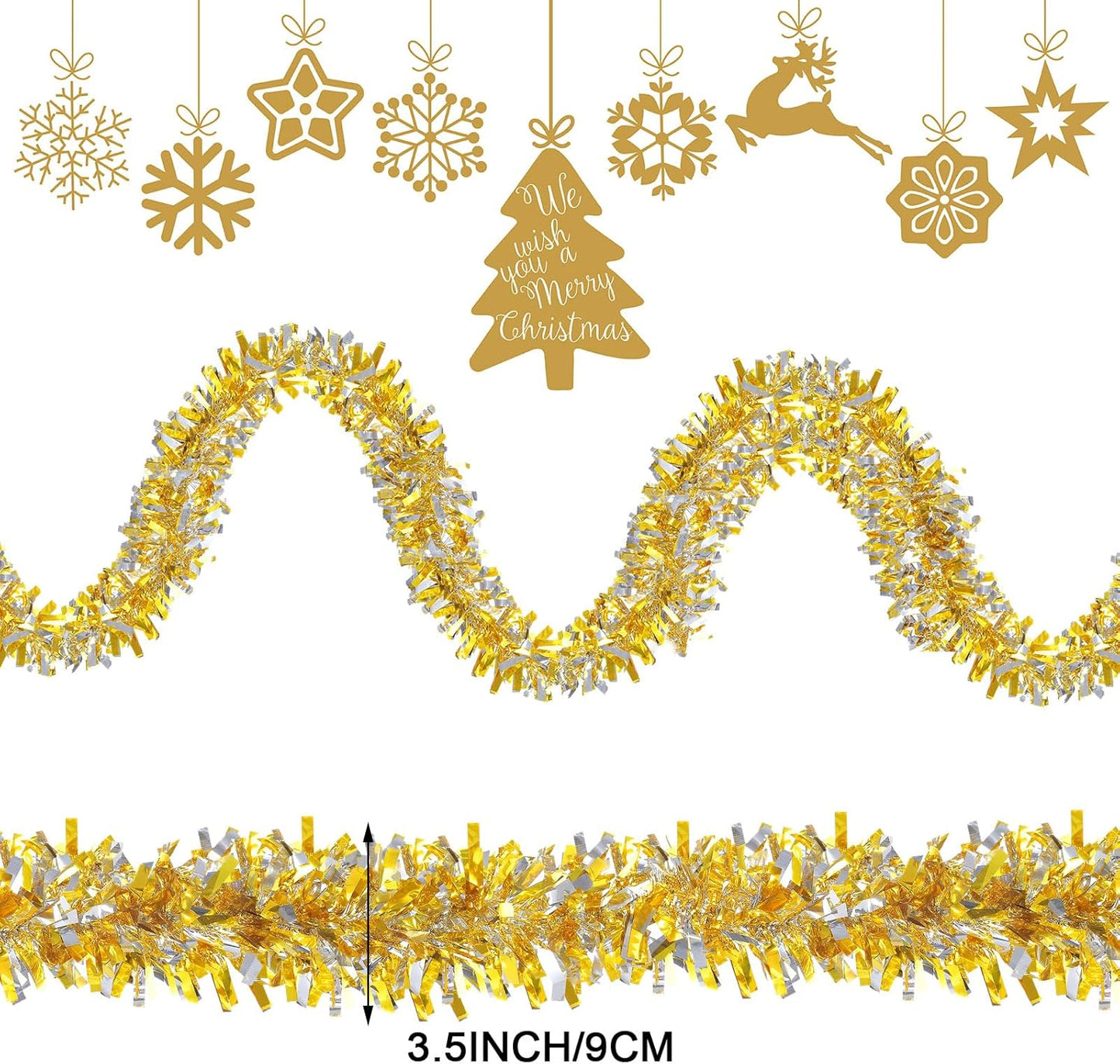 Sosation 100 ft Christmas Tinsel Garland Christmas Tree Twist Garland Bulk Glitter Metallic Streamer Indoor Outdoor Hanging Xmas Decorations(Gold Silver)