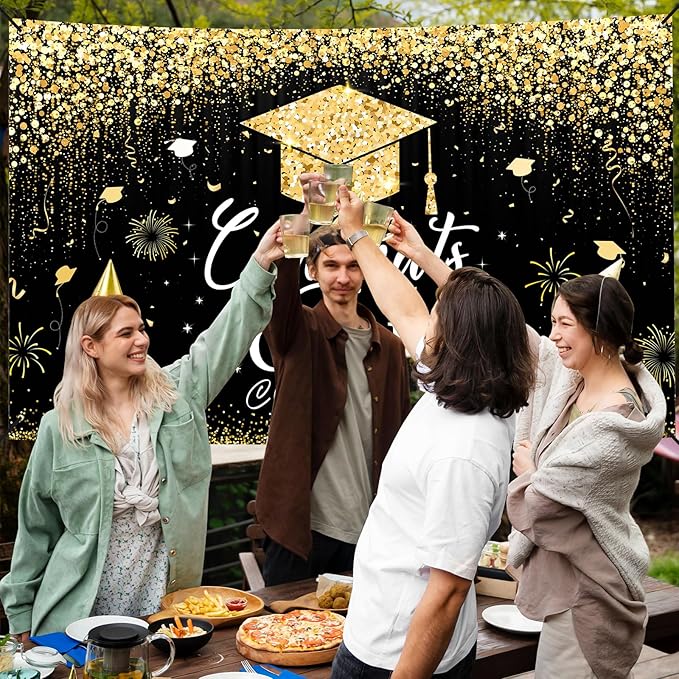 Large School Graduation Party Banner Decorations 72x44 Inch, Graduate Banner for Class of 2025 Ceremony Congratulations Grad School Prom Favors Party Supplies, Garden Flag Photography Background