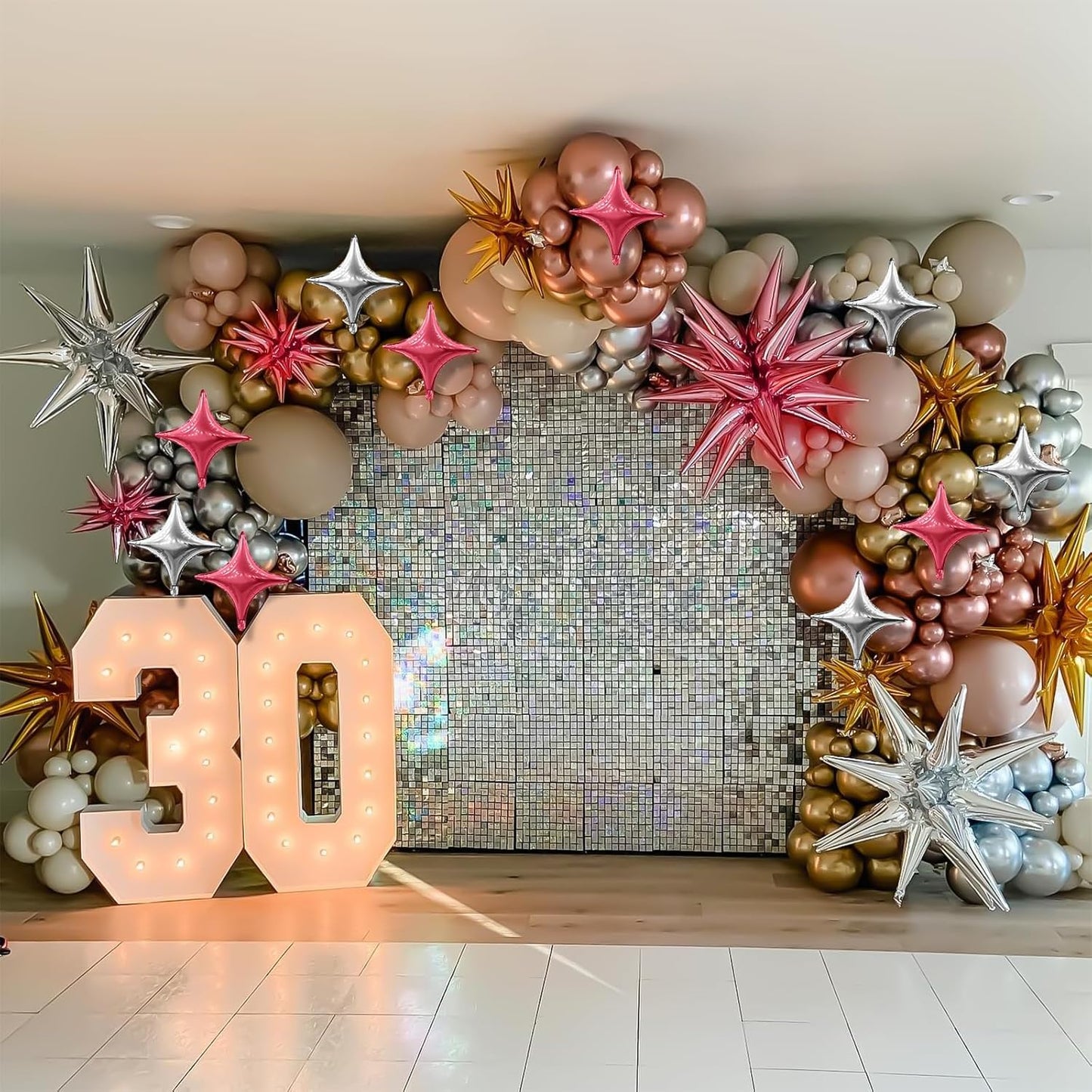 Pink Silver Star Balloon,6Pcs 22Inch Explosion Star Balloons and 10Pcs 10Inch Four Angle Balloons Kit for Birthday Anniversary Baby Shower Wedding Party Decorations