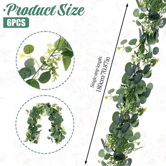 6 Pack Artificial Eucalyptus Leaf Garland, 5.9ft Faux Greenery Garland Fake Eucalyptus Wreath Vines for Centerpiece Table Wedding Backdrop Arch Wall Decor