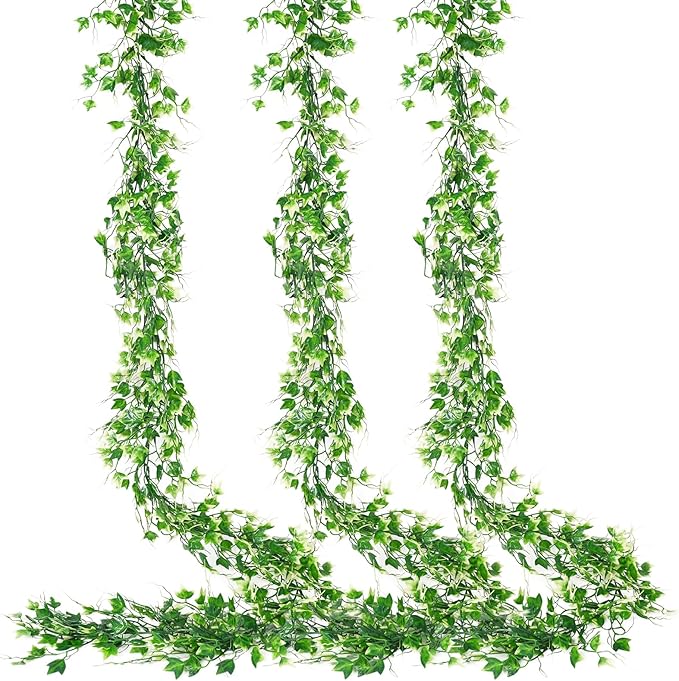 3 Pack Artificial Vine Greenery Decor - White Leaf Garland for Balcony, Mantle, Table, Arch & Backdrop Decor