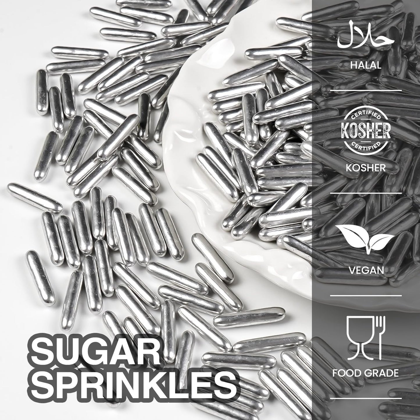 Christmas Silver Rods Sprinkles, Sugar Sprinkles For Cake Decorating, 150g/5.29oz, Food Grade, Foodgrade Decoration, Cupcake Toppers, Donuts, Cookies, Holiday, Birthday Party, Christmas Supplies
