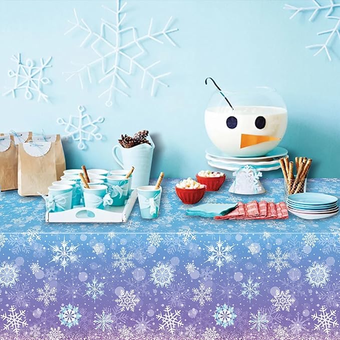 1 Pack Winter Snowflake Plastic Tablecloth Decorations, Blue and Purple Snowflake Winter Wonderland Disposable Table Cover for Christmas Holiday New Year Party Supplies Decorations, 54x108 Inch