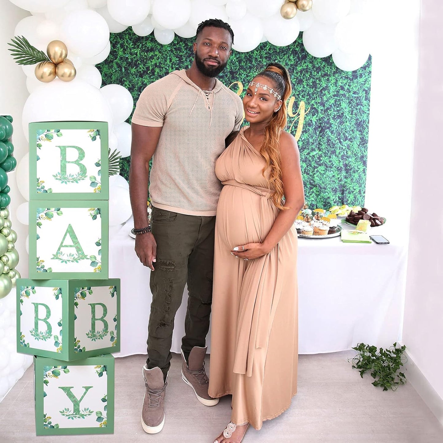 Sage Green Baby Boxes with Letters for Baby Shower - 4 Pcs BABY Balloon Party Boxes Blocks for Boy Girl Birthday Party Favors,Gender Reveal ,Safari Baby Shower Decorations