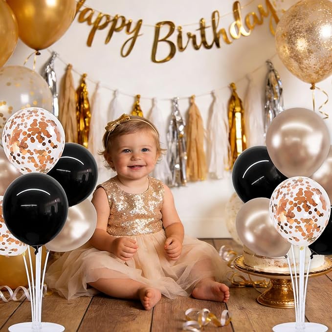 TONIFUL 4 Set Black Champagne Gold Balloon Centerpieces for Table,Balloon Stand Kit for Women Bachelorette Party Party Decor,Birthday Decorations,Bridal Shower,Graduation Decorations 2026,Retirement