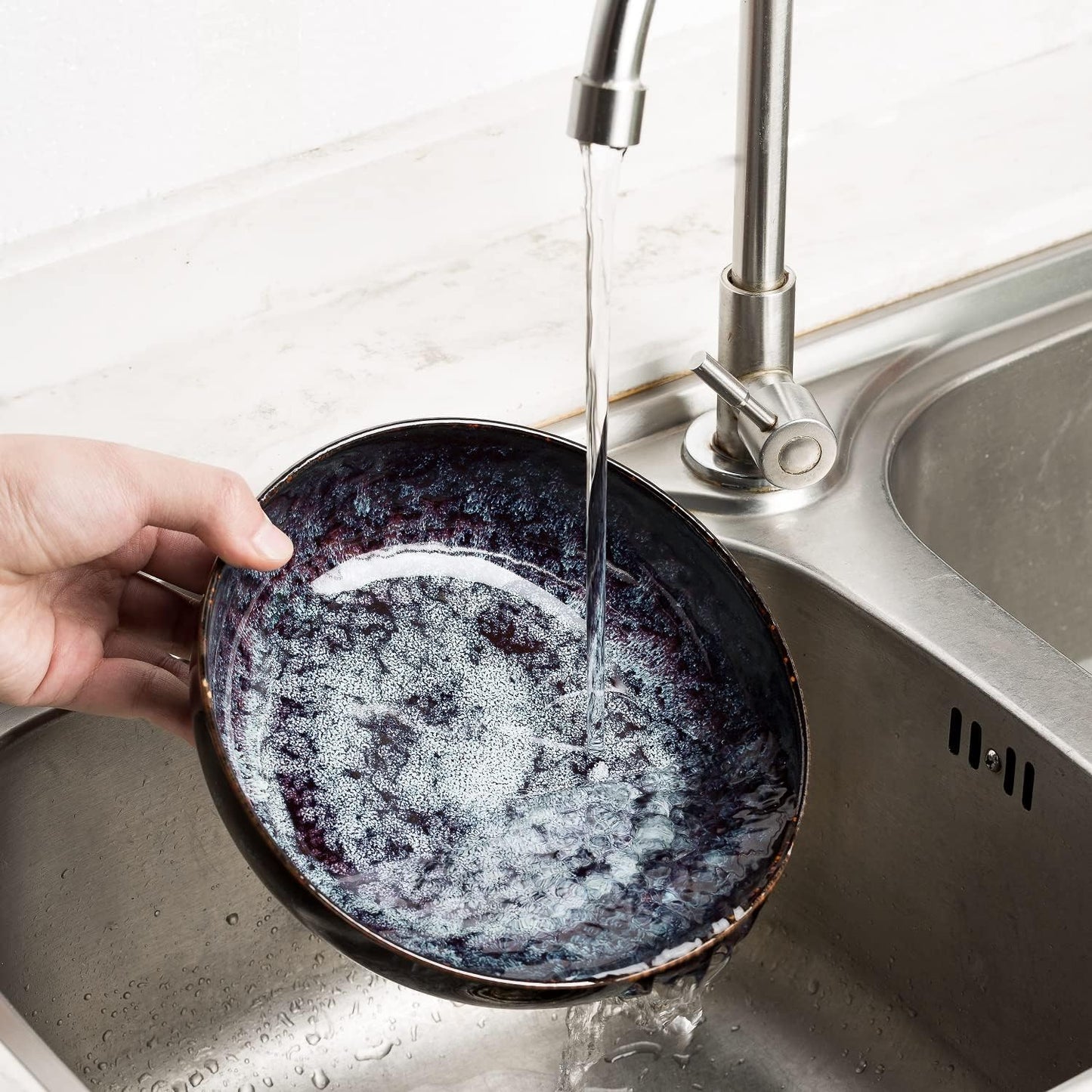 30oz Ceramic bowls set of 4-8" serving bowls for Kitchen,Pasta,Salad-Dishwasher & Microwave Safe Perfect for Housewarming, Thanksgiving, Christmas-Speckled Bluish Purple