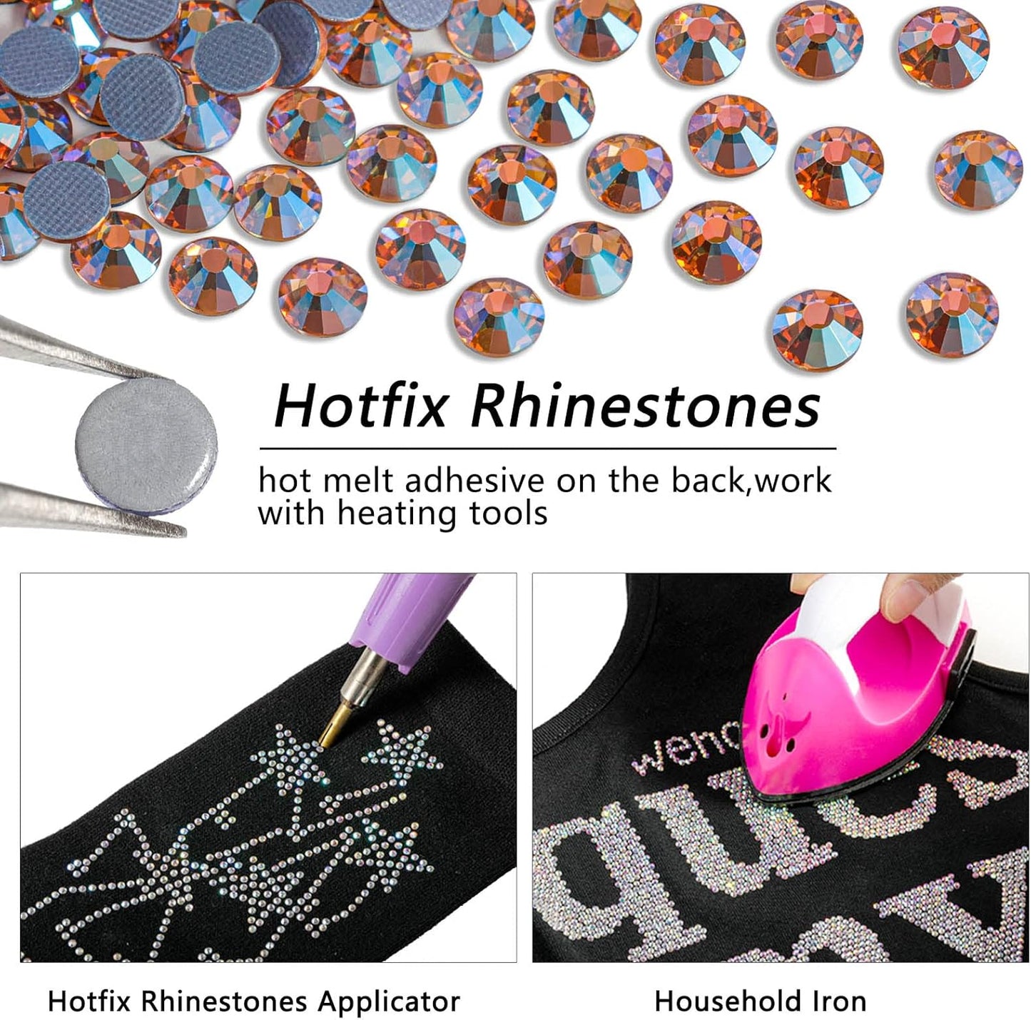 Beadsland Hotfix Rhinestones, 1440pcs Flatback Crystal Rhinestones for Crafts Clothes DIY Decorations, Champagne AB, SS16, 3.8-4.0mm