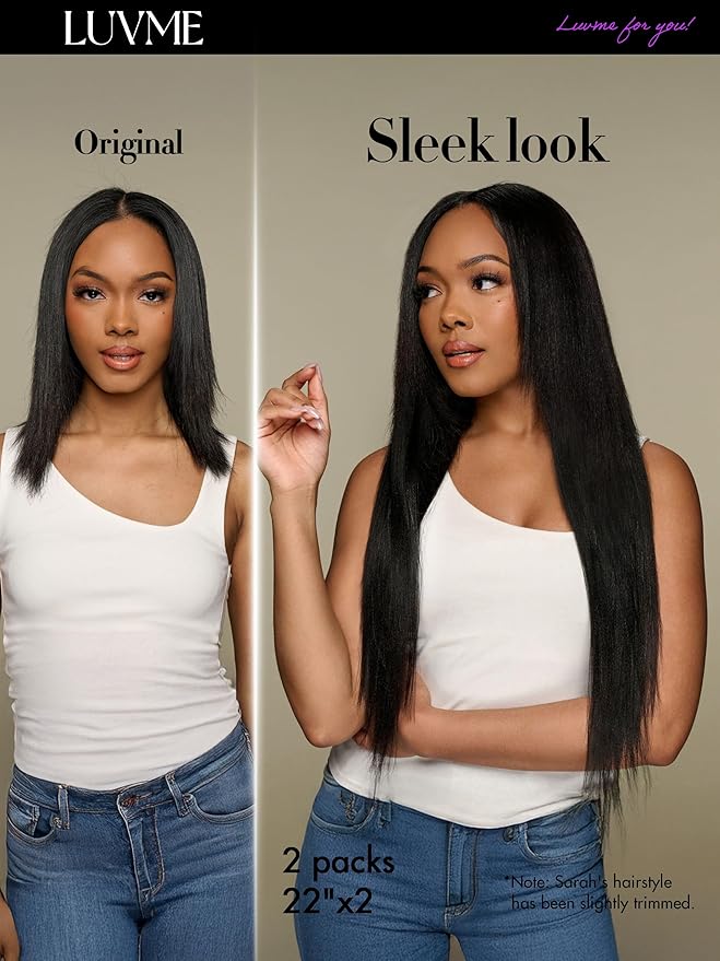 LUVME Yaki Straight Seamless Clip in Hair Extensions 110g, 22 Inch Natural Black, 100% Real Remy Human Hair, Soft Full Volume, Easy Clip Ins for Daily Wear, Work, Parties & Weddings