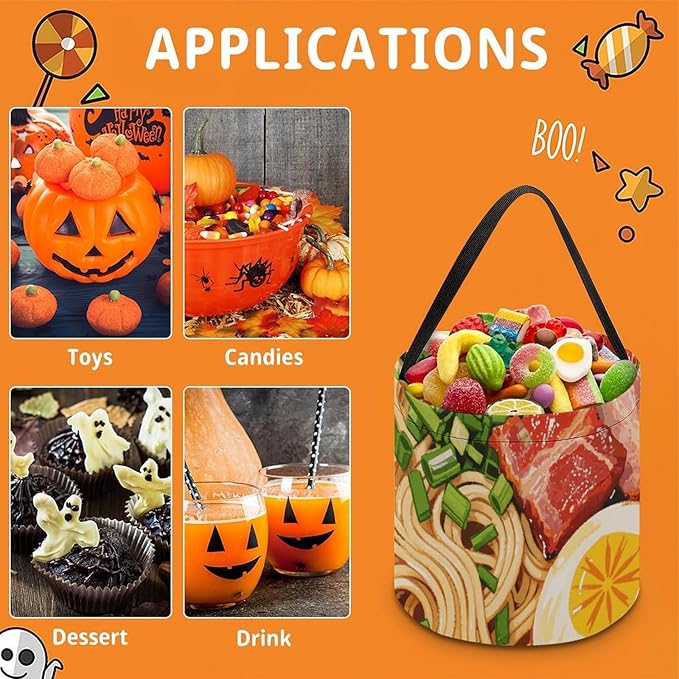 Halloween Candy Bucket - Doodle Style Noodles Trick Or Treat Candy Bag, Gift Bag for Party Favor Supplies