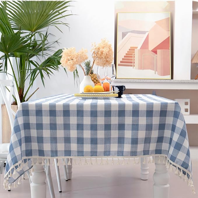 Buffalo Plaid Rectangular Tablecloth-Cotton Gingham Table Cloth for Kitchen Restaurant Farmhouse Spring Summer Easter Decor (Rectangle/Oblong, 55x102,Blue)