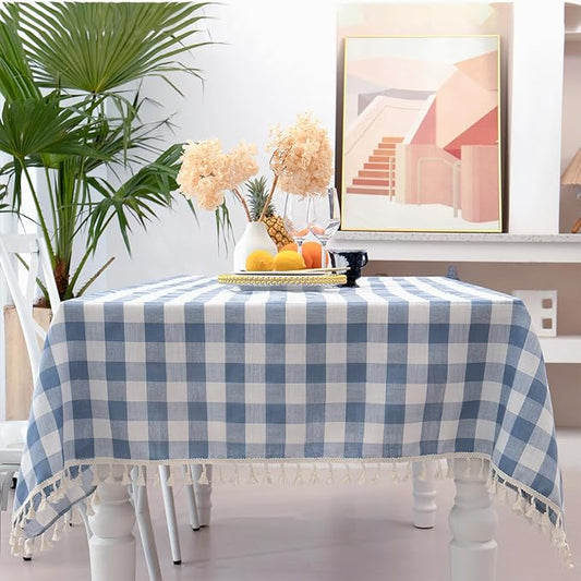 Buffalo Plaid Rectangular Tablecloth-Cotton Gingham Table Cloth for Kitchen Restaurant Farmhouse Spring Summer Easter Décor (Rectangle/Oblong, 55x120,Blue)