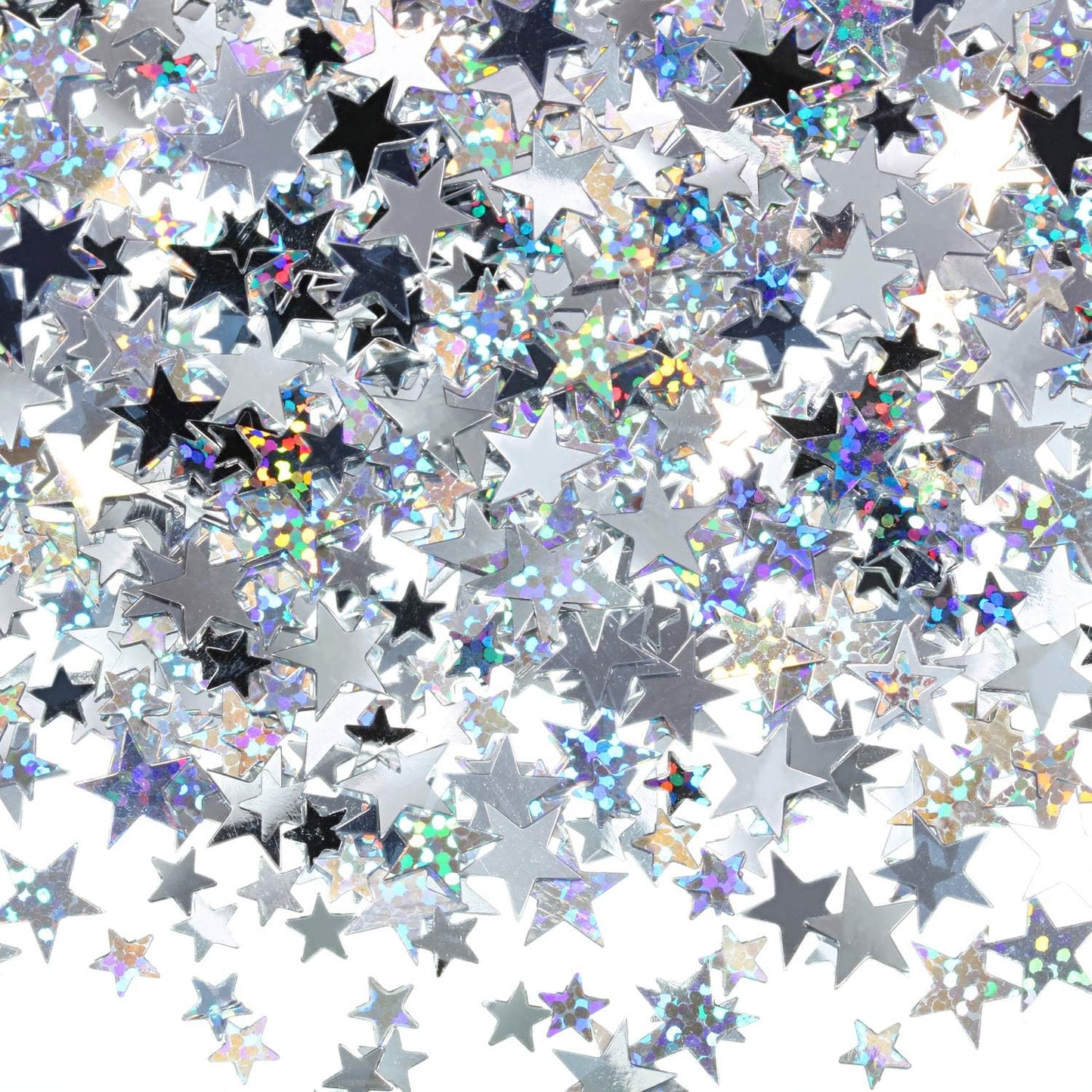 Hestya 60g Star Confetti Glitter Table Confetti Metallic Foil Stars for Christmas Party Wedding Festival Decorations(Silver Set,10mm and 6mm)
