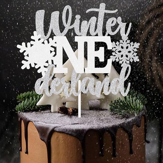 Winter Onederland Cake Topper Snowflake First Birthday Party Decoration Baby Holiday Supplies Silver White