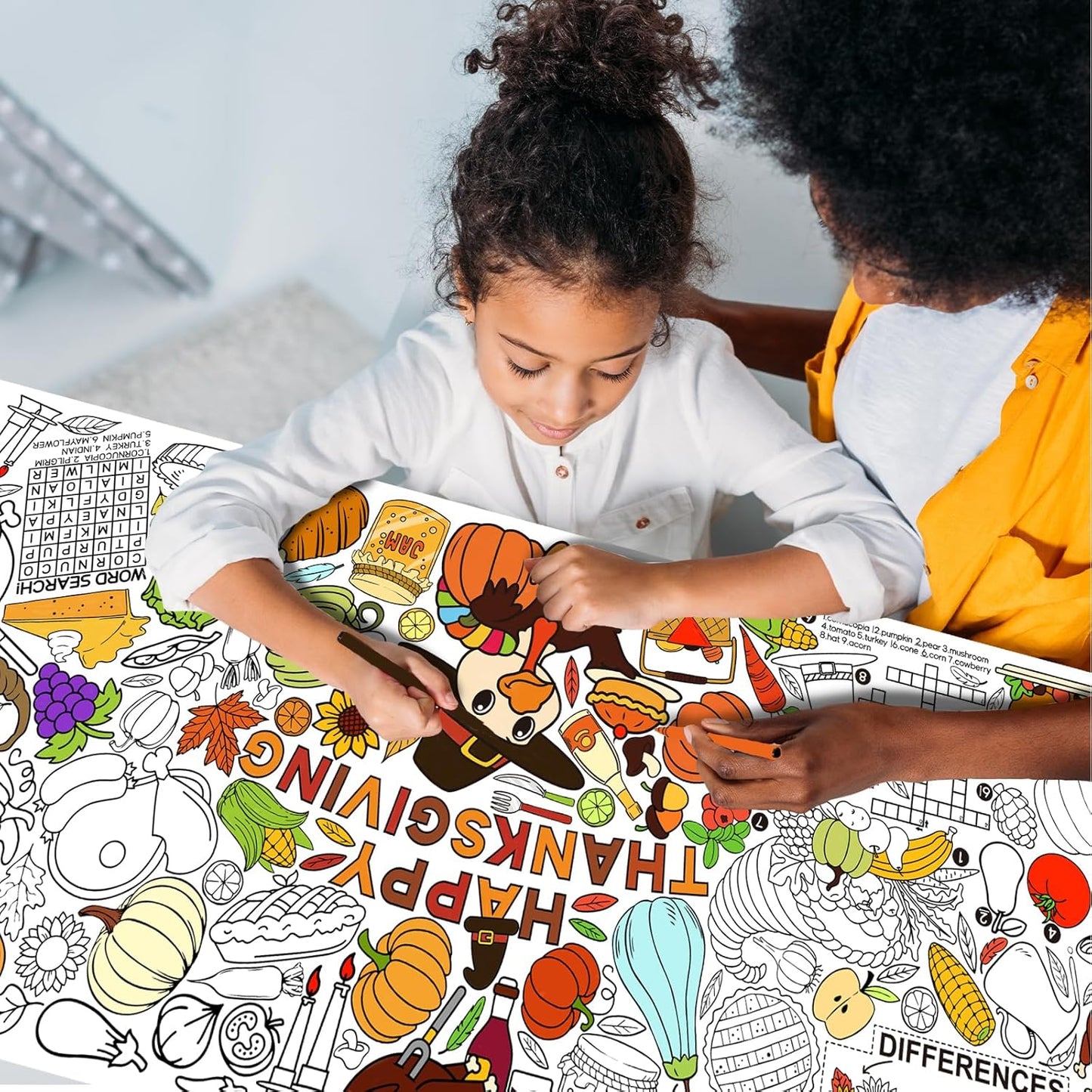 Thanksgiving Activity Poster - 31.5 x 72 Inches,Turkey-Themed Party, Versatile Paper Coloring Banner/Table Cover for School Party Thanksgiving Decoration