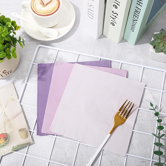 Whaline 150Pcs Lavender Paper Napkins 3 Colors Dinner Napkins Purple Disposable Luncheon Napkins for Graduation Party Congrats Grad Celebration Gathering Supplies Table Decor
