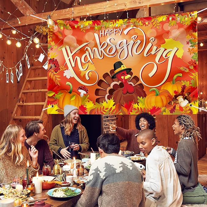 Large Thanksgiving Banner Decorations Outdoor 72x44 Inch,Turkey Maple Leaf Pumpkin Decorations Gifts for Indoor Home House Decor Party Supplies,Yard Sign Background for Photography