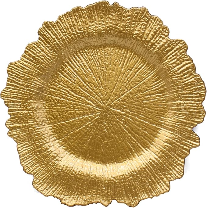 6Pcs Reef Charger Plates, Plastic Dinner Plate Chargers Round Server Ware, Gold