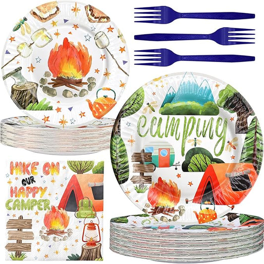 Camping Party Decorations - Camping Party Plates and Napkins for Kids, Serves 40 Guests