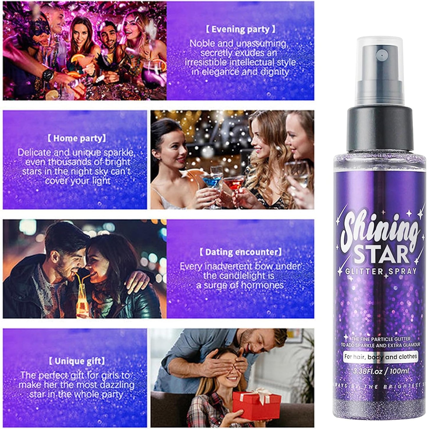 MEICOLY Liquid Body Glitter Spray,100ML(3.53OZ),Mardi Gras Outfit for Women,Mardi Gras Accessories,Glitter Hairspray,Sparkle Hair Spray,Glitter for Hair/Body/Face/Clothes,Body Shimmer for Skin