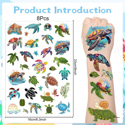 Watercolor Turtle Temporary Tattoos - 200+ Cute Sea Turtle Birthday Party Decorations Gift Summer Animals Theme Party Favors Supplies Body Art for Kids Classroom Prizes Rewards